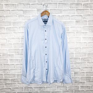 ZAGIRI Men's Floral Jacquard Button up Shirt in light blue cotton size 2XL